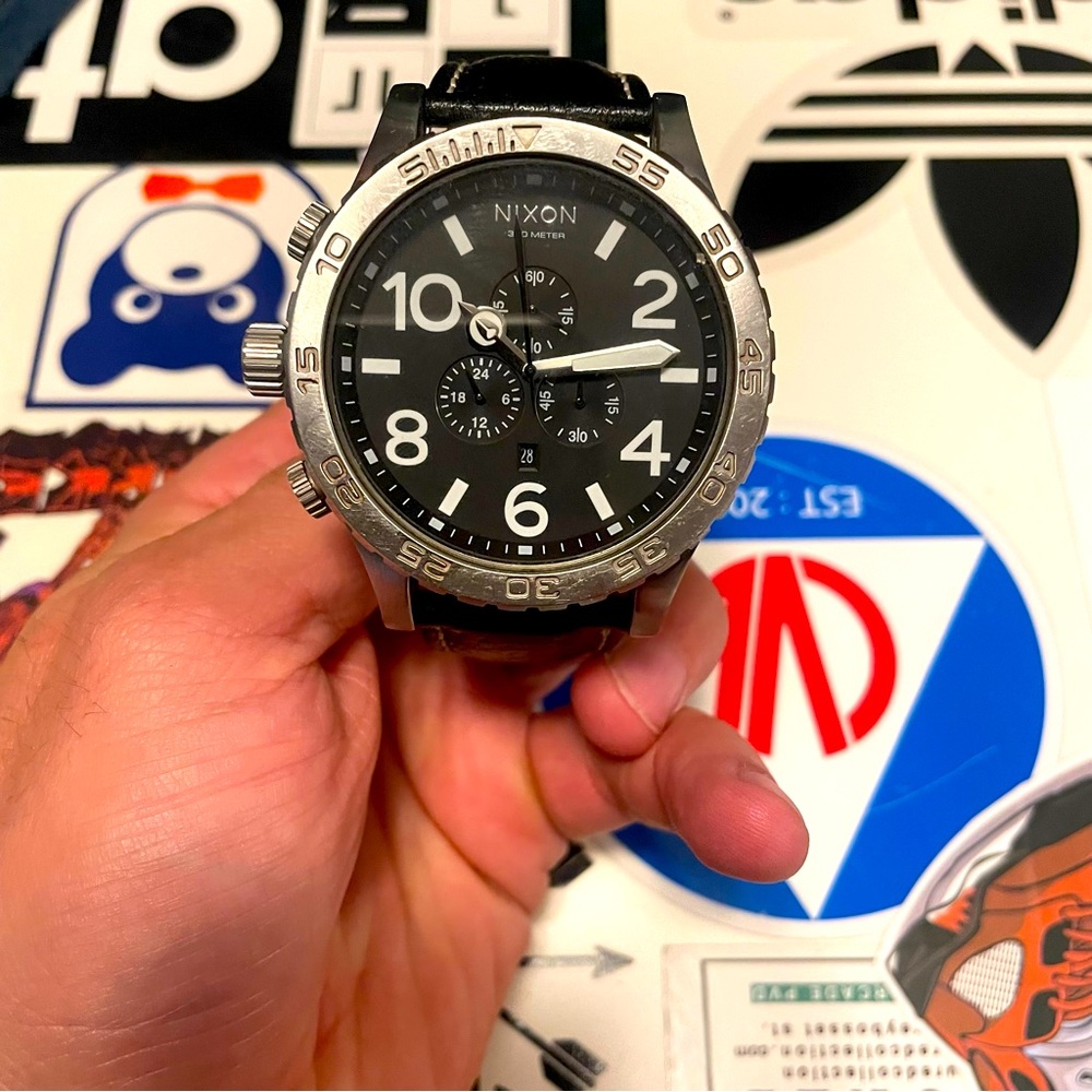 Used Nixon 51-30 Chrono Men's Watch Stainless Steel Black Face Leather Band